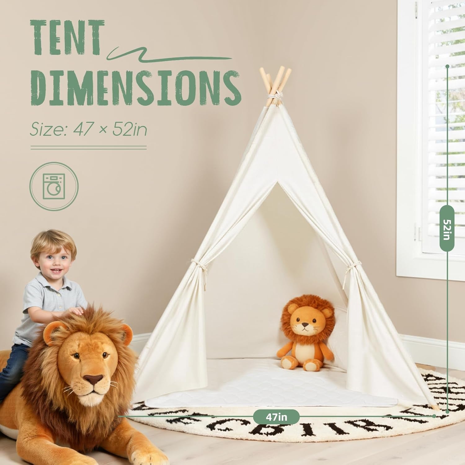 Teepee Tent for Kids Indoor - Toddler Play Tent Washable Tipi Sleepover Tents with Lights for Girls & Boys - Foldable Playhouse Gift Toys