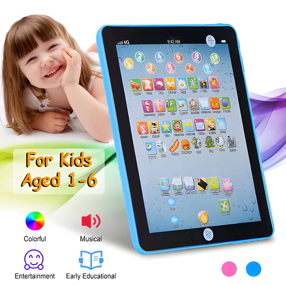 Baby Learning Tablet - Interactive ABC & 123 Educational Toy for Toddlers 1-6, Musical Learning Pad with Lights & Sounds