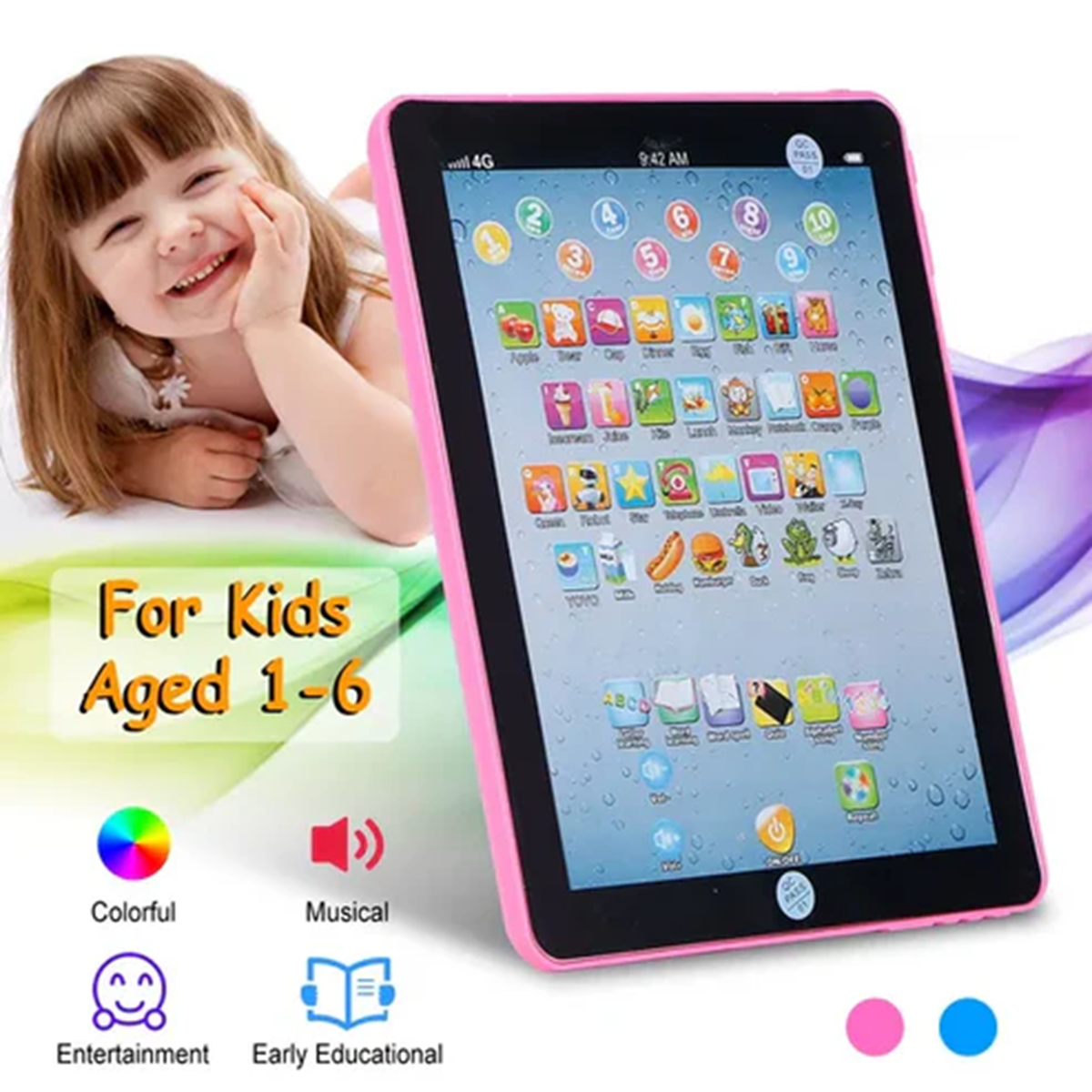 Baby Learning Tablet - Interactive ABC & 123 Educational Toy for Toddlers 1-6, Musical Learning Pad with Lights & Sounds