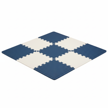 Baby Crawling Play Mat - Navy Blue & Cream White on White Background