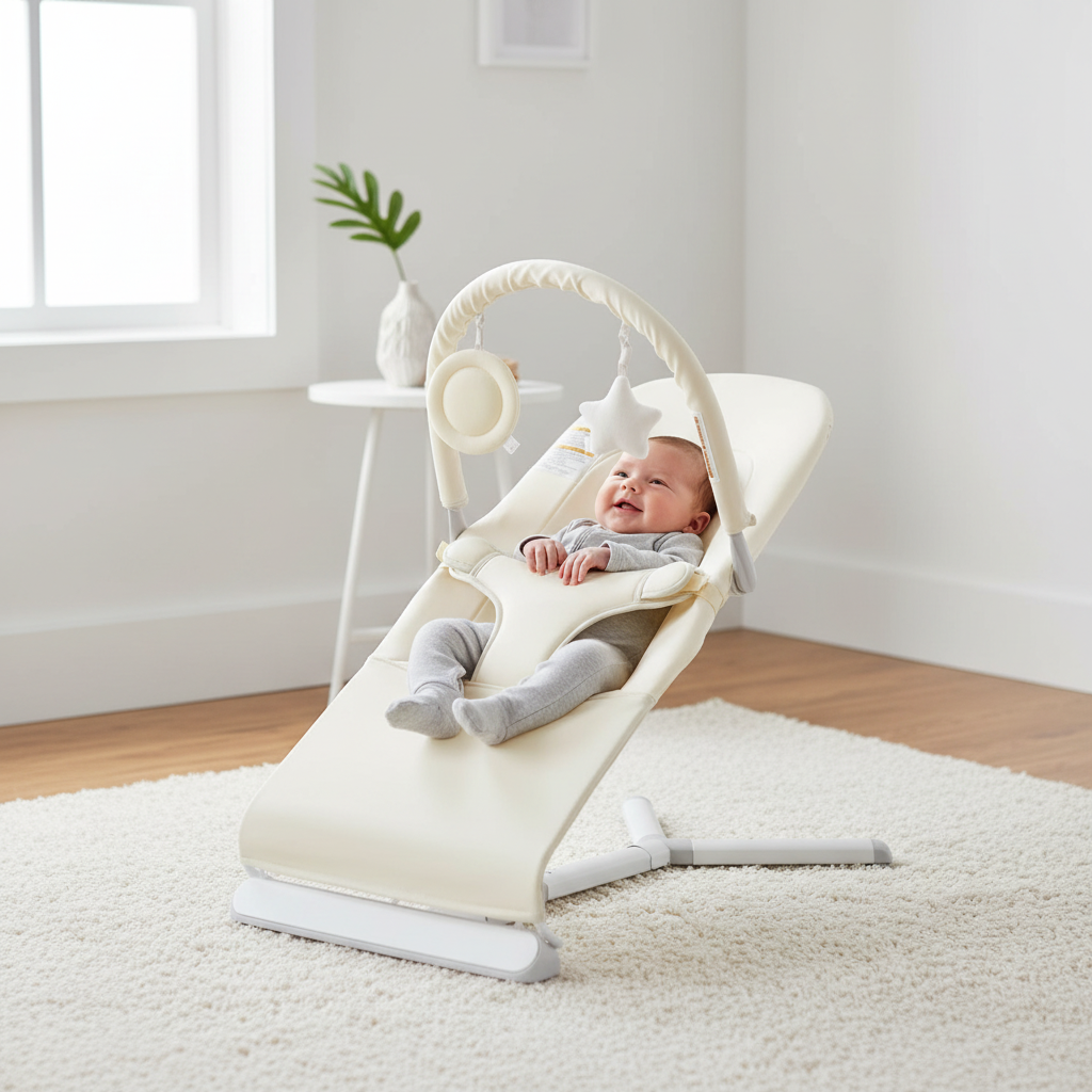 Baby resting in bouncer seat