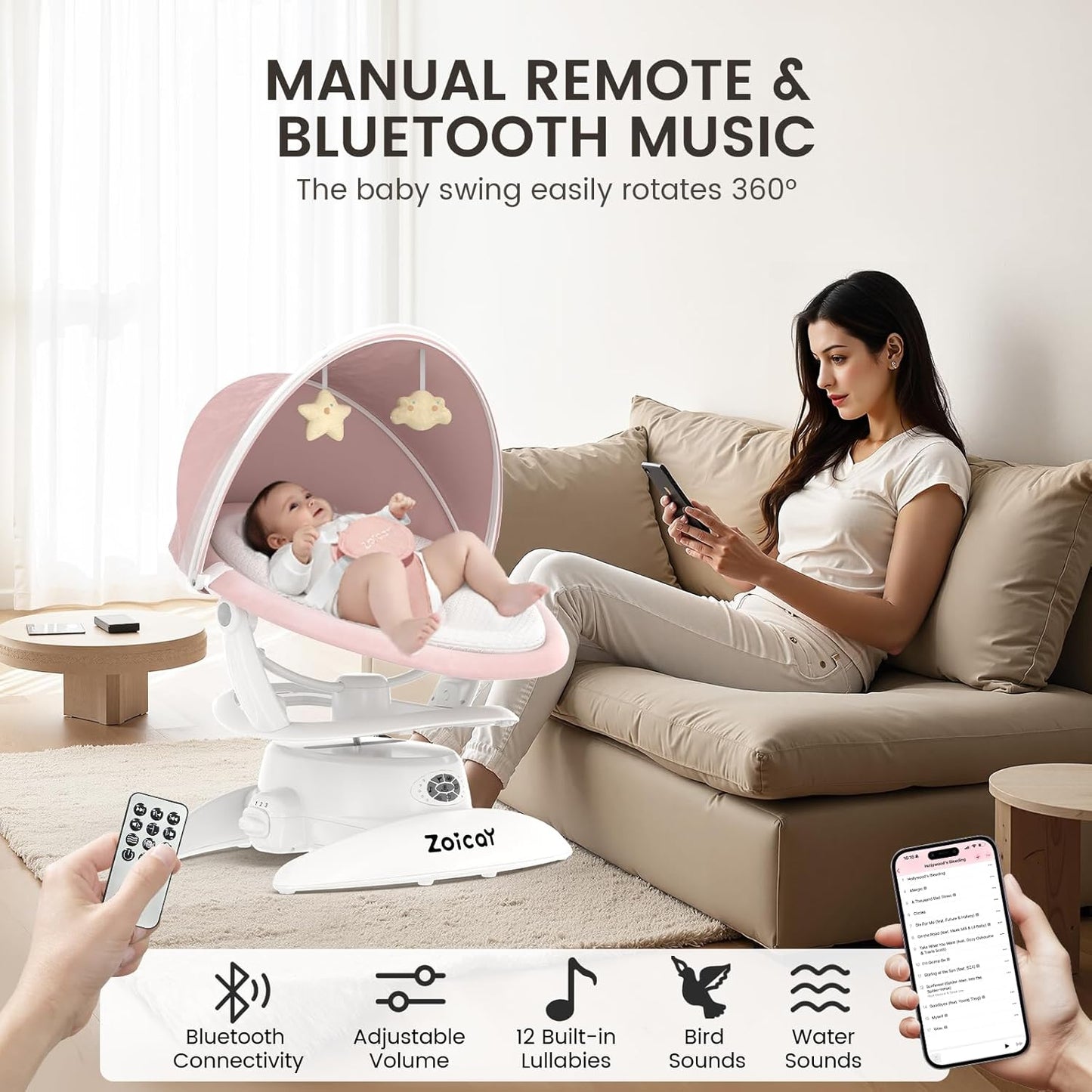 Zoicoy Automatic Baby Rocker - Motion Detection & Bluetooth Swing