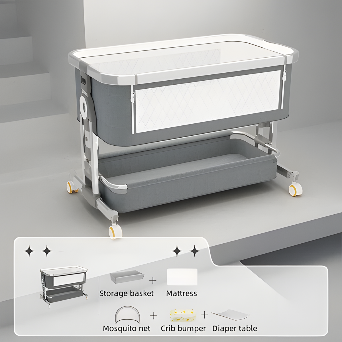 Foldable Baby Crib & Bassinet | Adjustable Height, Portable 0–2 Years