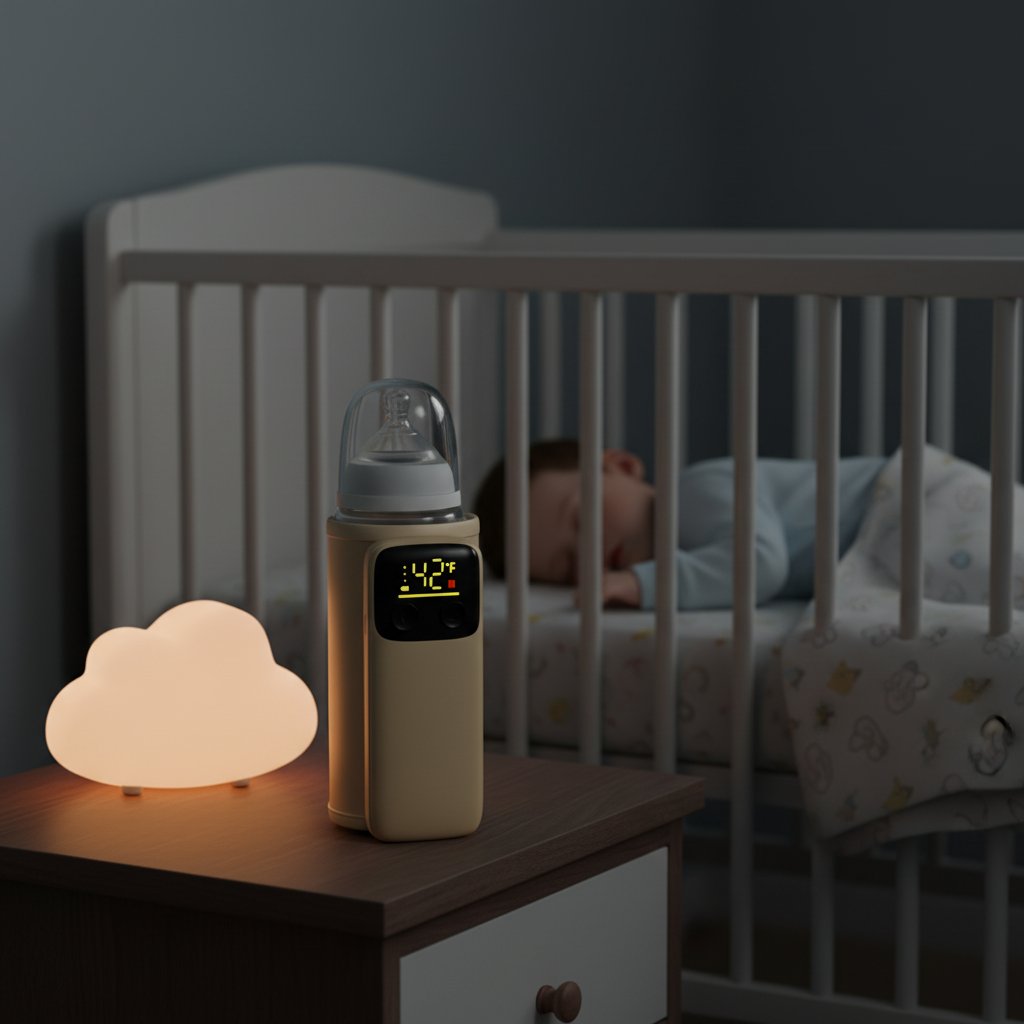 Bottle warmer on bedside table at night