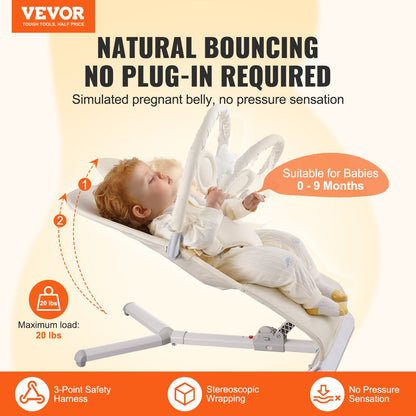 Baby Bouncer Seat & Portable Rocker - Ergonomic Infant Soother with Toy Bar for 0-9 Months, Lightweight & Foldable