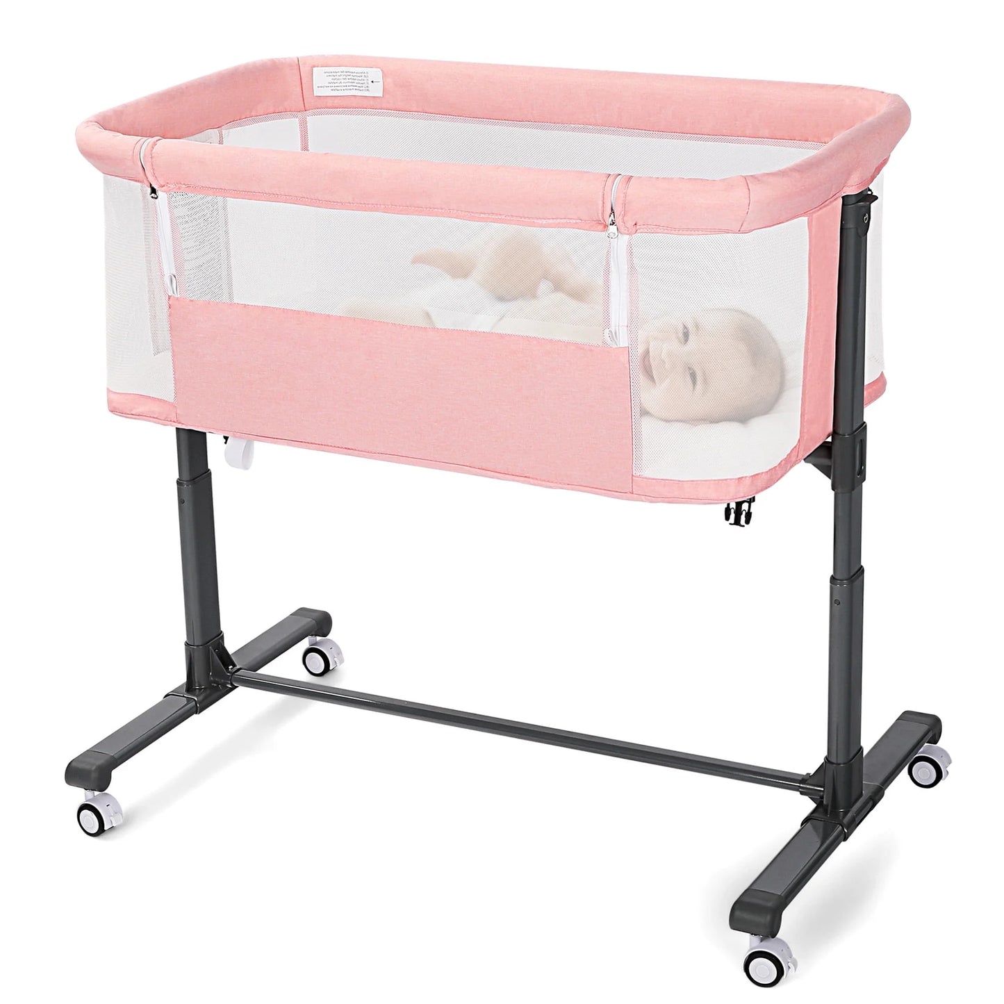 Baby Bassinet with Wheels Adjustable Bedside Sleeper Bassinet Newborn Baby Crib, Pink