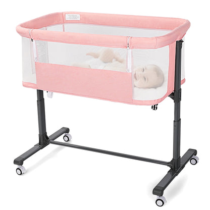 Baby Bassinet with Wheels Adjustable Bedside Sleeper Bassinet Newborn Baby Crib, Pink