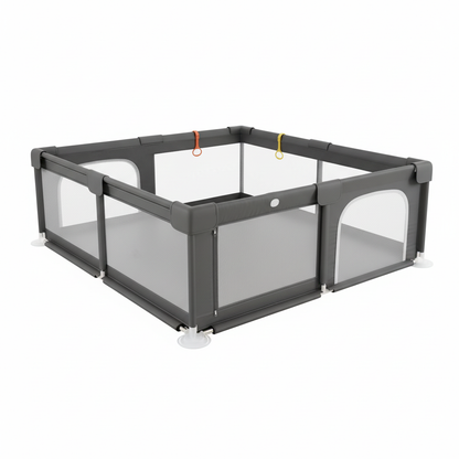 Dark Grey Baby Playpen on White Background