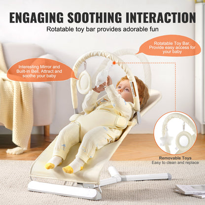 Baby Bouncer Seat & Portable Rocker - Ergonomic Infant Soother with Toy Bar for 0-9 Months, Lightweight & Foldable