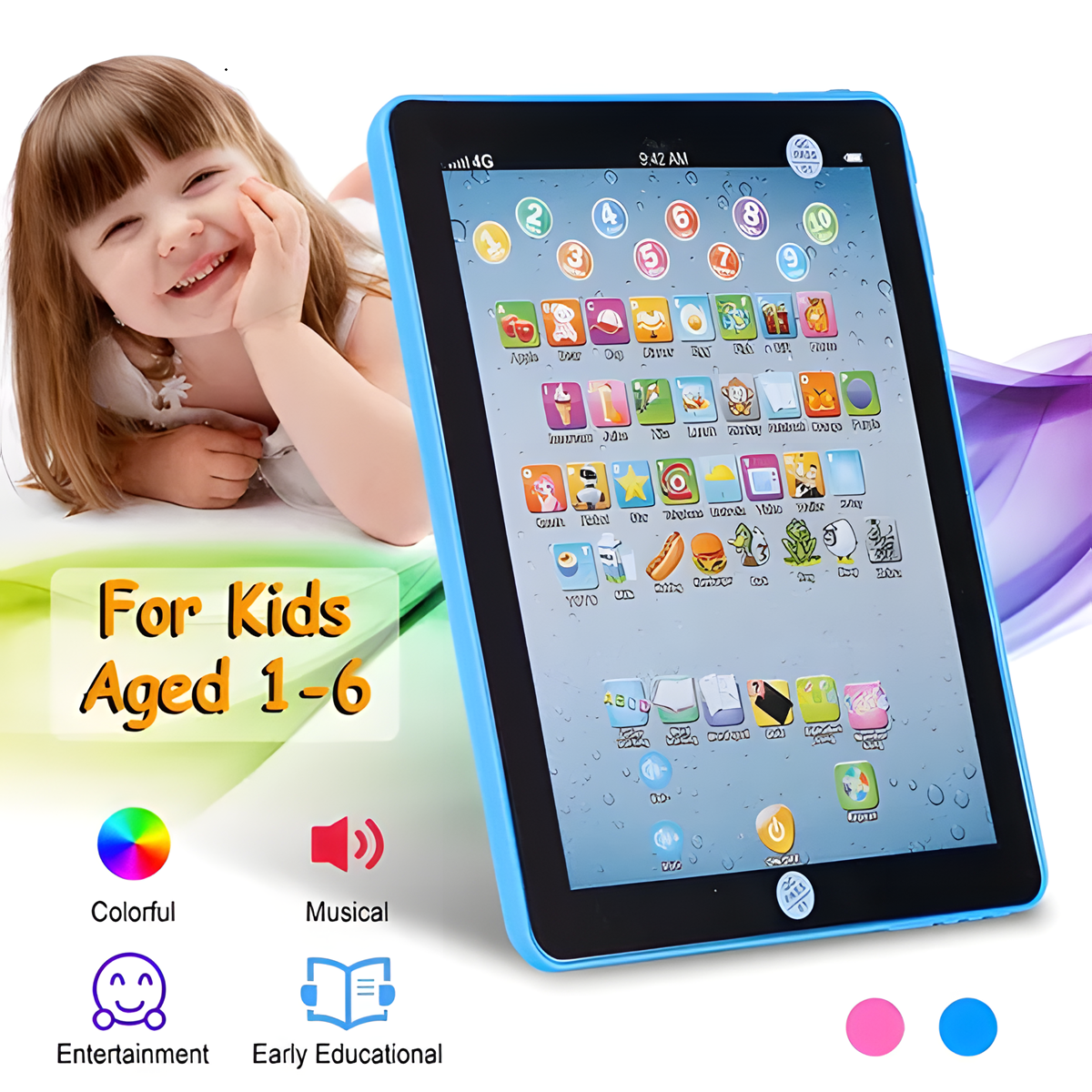 Interactive Baby Learning Tablet - Educational Touch Pad for Toddlers 1-6, Musical Toy with Alphabet & Animal Sounds