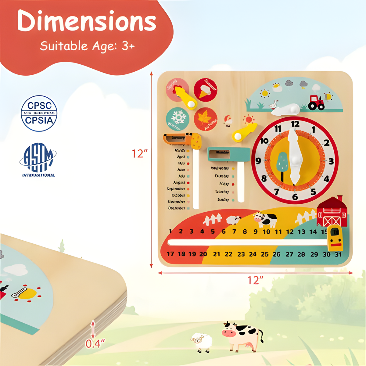 Montessori Wooden Learning Clock - Educational Calendar & Weather Station Toy for Toddlers, Preschool Learning & Time Telling