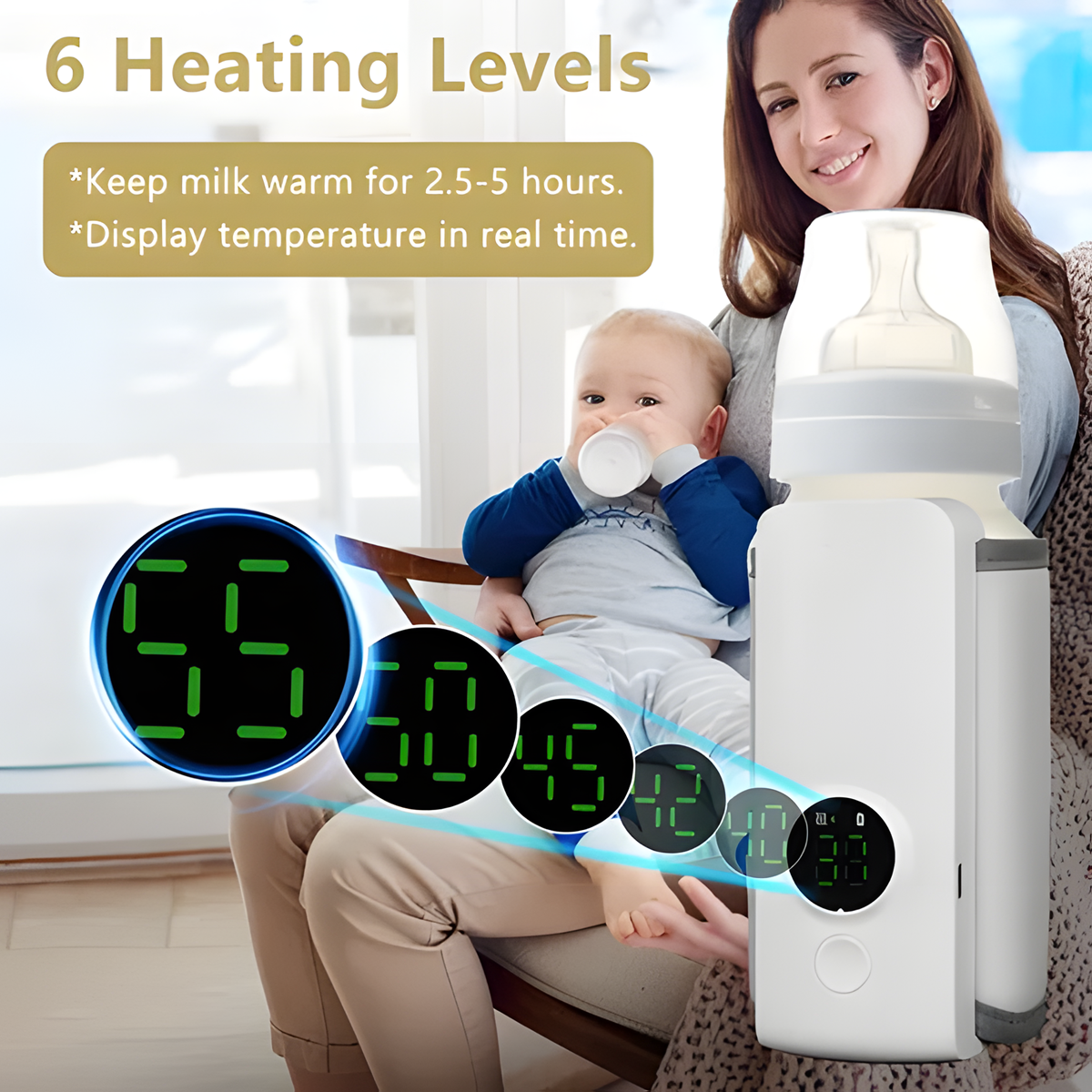 Portable Baby Bottle Warmer - USB Rechargeable Travel Milk Warmer with Digital Display & 4 Temperature Settings