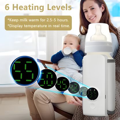 Portable Baby Bottle Warmer - USB Rechargeable Travel Milk Warmer with Digital Display & 4 Temperature Settings