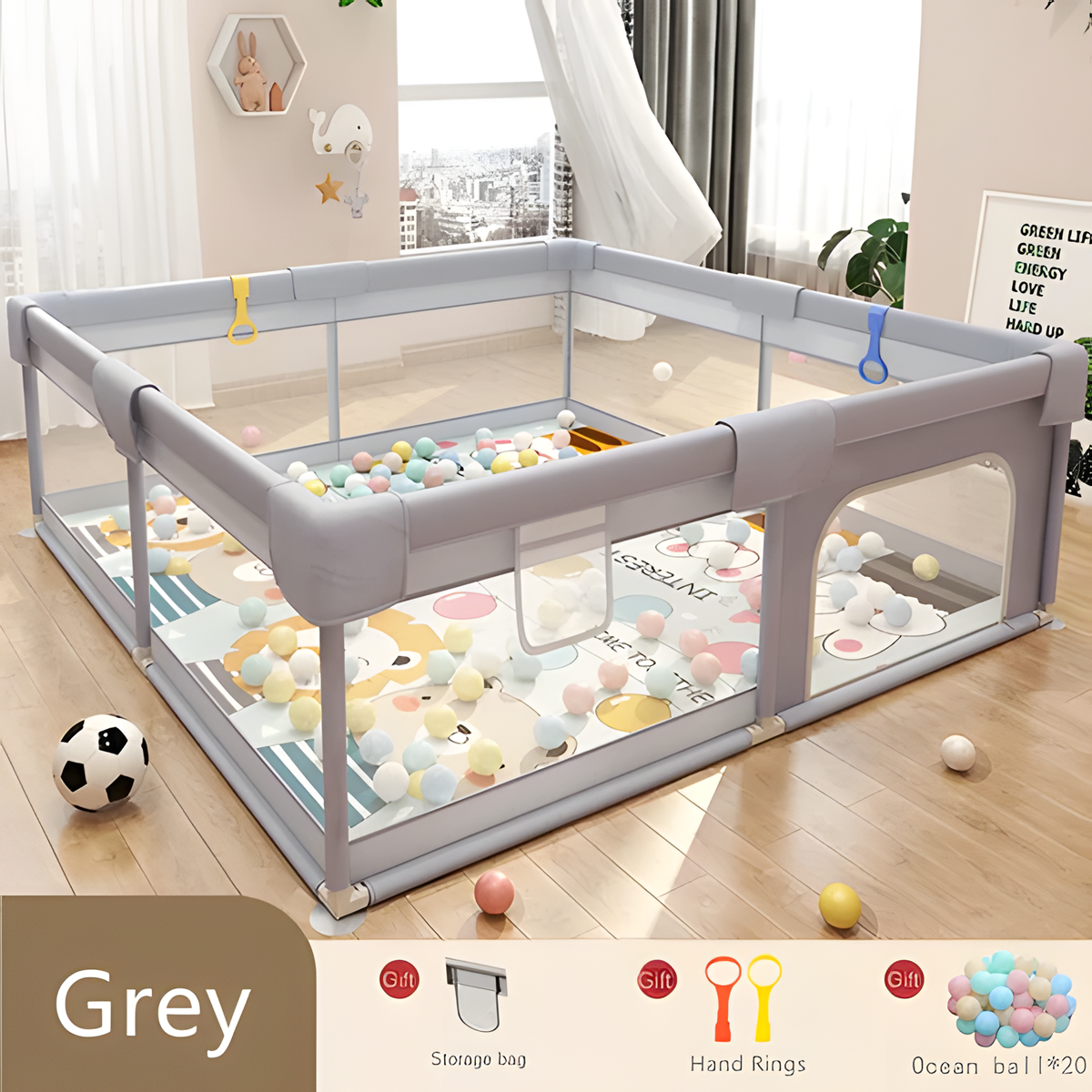 Baby Playpen with Pull Ring | Breathable Large Safety Gate Fence for Kids | Indoor & Outdoor Activity Center