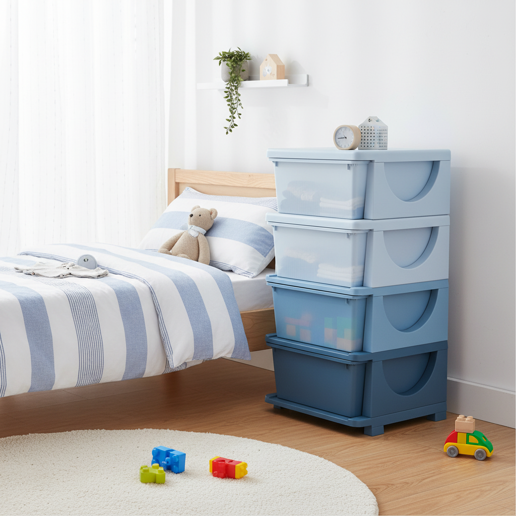 Storage organizer in kids bedroom
