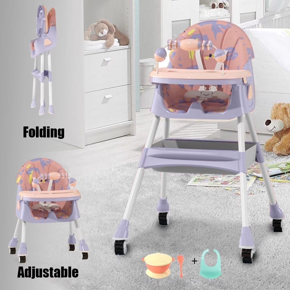 Baby high chair with various setttings in a living room
