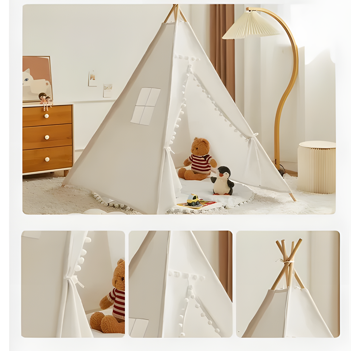 Kids Teepee Tent with Curtain | Foldable Indoor Play House for Toddlers | Boys & Girls Ages 3–12 (1.35m & 1.6m)