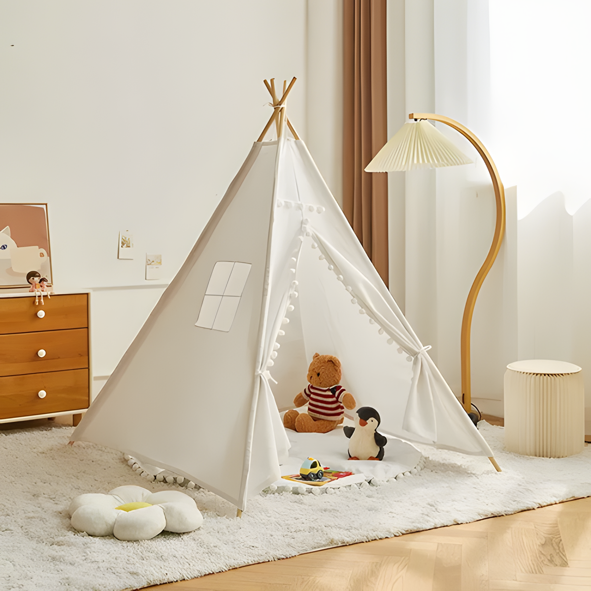 Kids Teepee Tent with Curtain | Foldable Indoor Play House for Toddlers | Boys & Girls Ages 3–12 (1.35m & 1.6m)