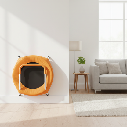 Trampoline stored in living room