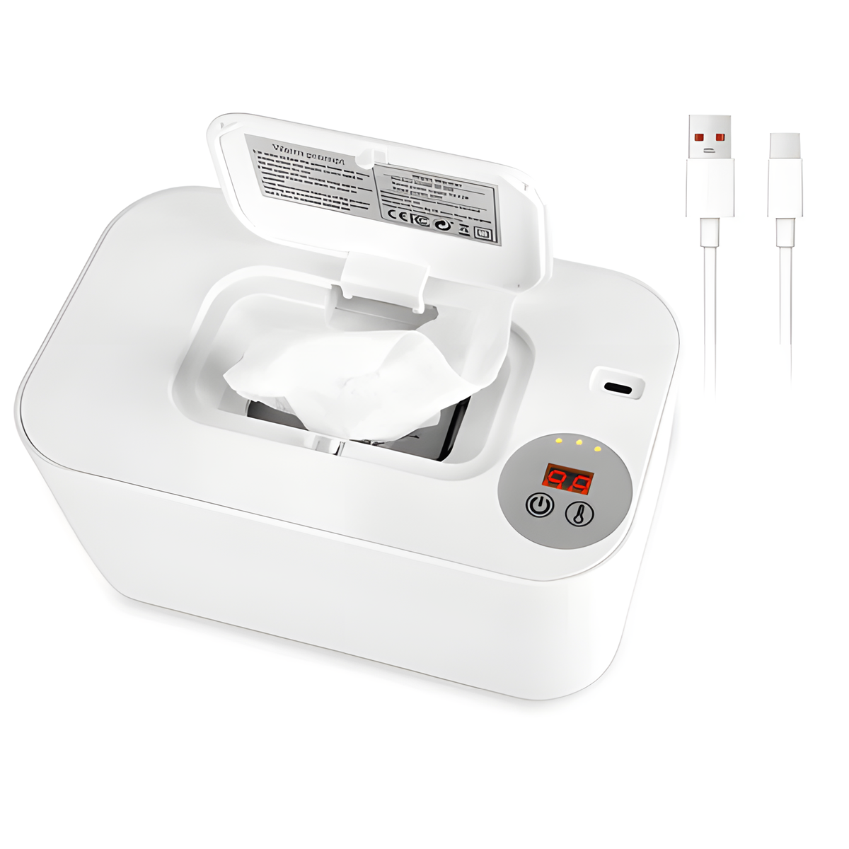 Baby Wipe Warmer - USB-C Rechargeable Portable Wipe Heater with 3 Temperature Settings & LED Display, Top-Heating Design