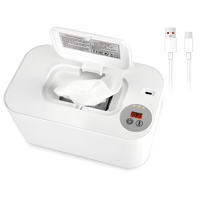 Baby Wipe Warmer - USB-C Rechargeable Portable Wipe Heater with 3 Temperature Settings & LED Display, Top-Heating Design