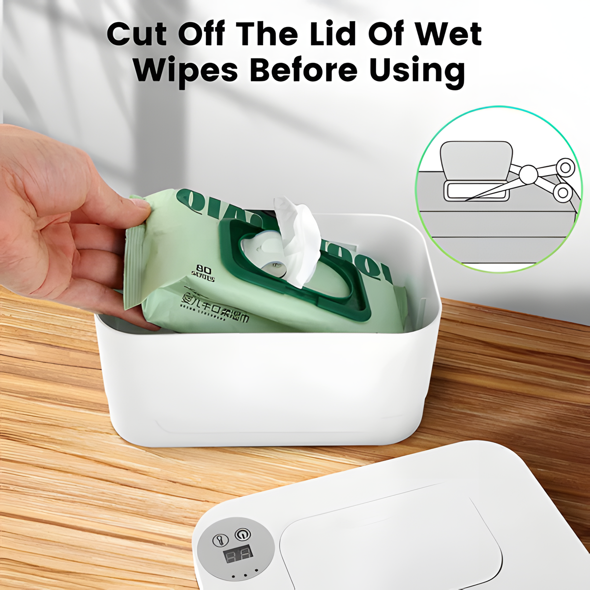Baby Wipe Warmer - USB-C Rechargeable Portable Wipe Heater with 3 Temperature Settings & LED Display, Top-Heating Design